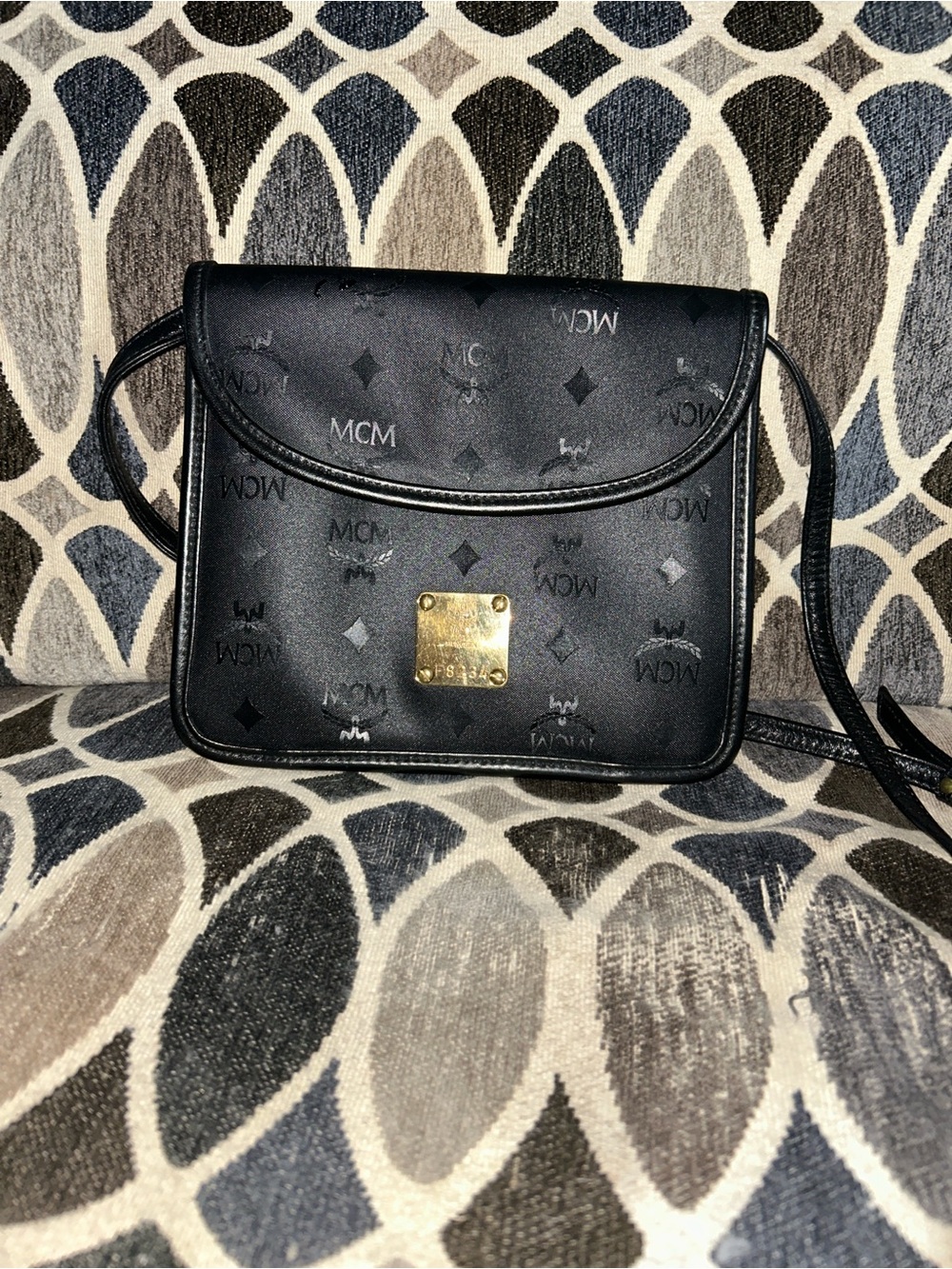 MCM Black Crossbody Bag with Gold Plate Accent
